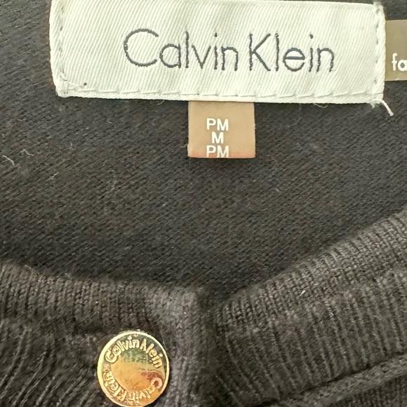 CALVIN KLEIN Black Sweater Cardigan Top Gold Buttons Women’s Size M - Picture 3 of 4